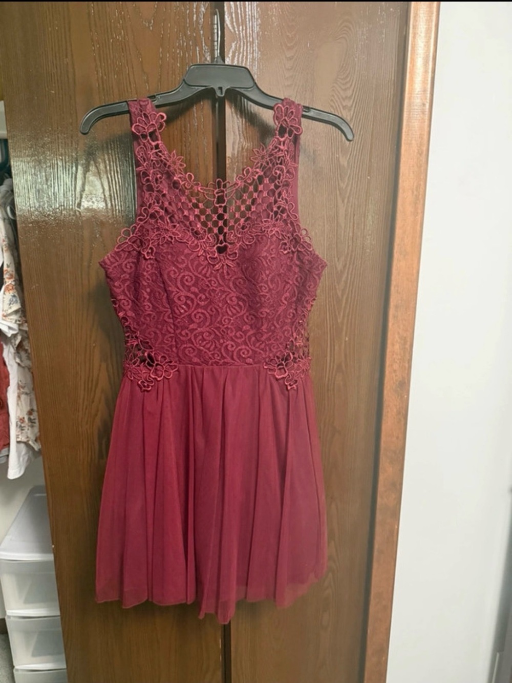 City Triangles Burgundy Lace Bodice Chiffon homecoming dress